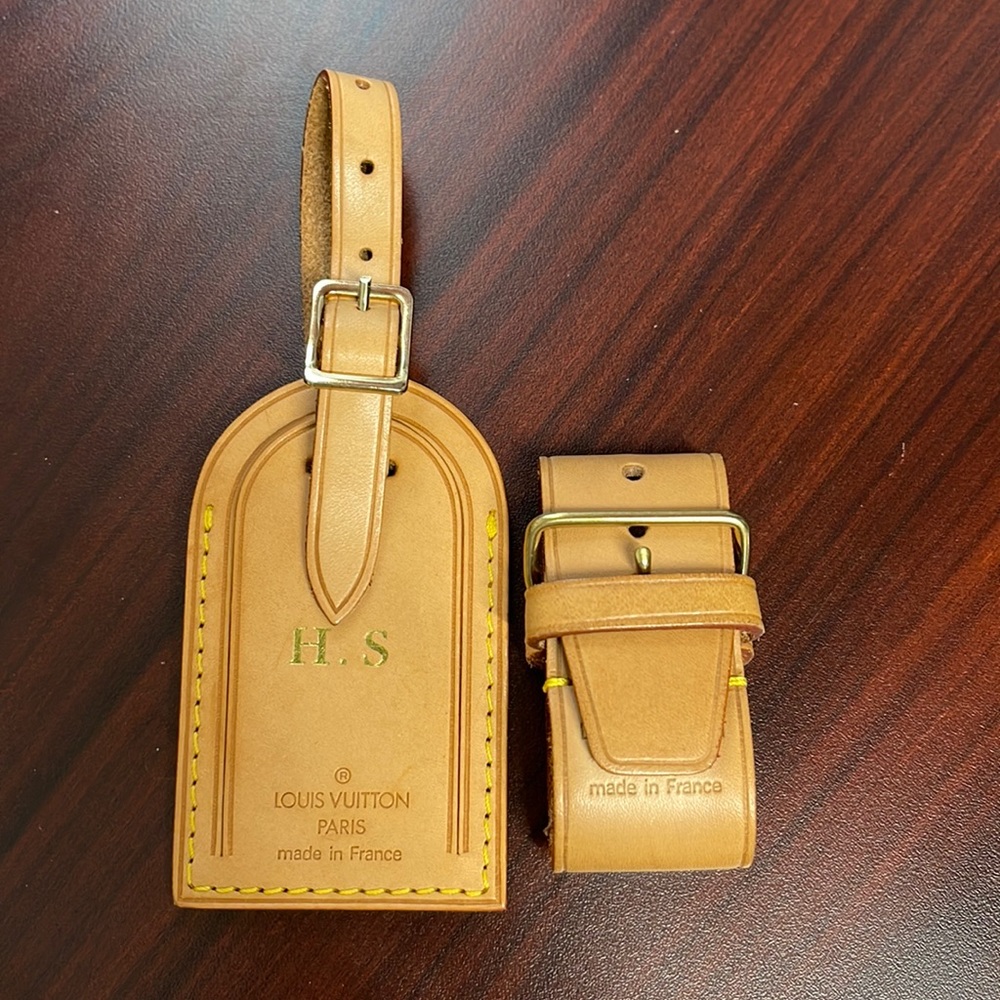 Authentic Louis Vuitton Initial HS Leather Luggage Tag & Poignet